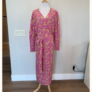 Simply Be Wrap Dress Floral Pink L/S size 24 Plus